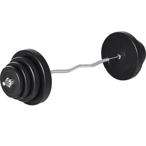 Barre d'haltères et disques de 70 kg avec 8 poids, barre de musculation antidérapante et réglable en acier, plastique et sable, barre de Ø 25 mm, 140 x 38,5 x 38,5 cm, noire