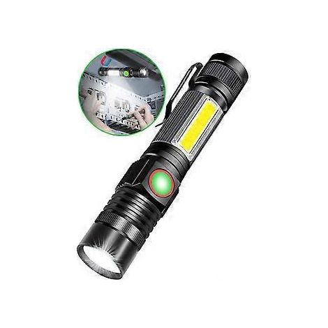 3-in-1-Taschenlampe, wiederaufladbare LED-Taschenlampe per USB, Zoommagnet, wasserdichte COB-Arbeitsleuchte mit 4 Modi (1 Stück)