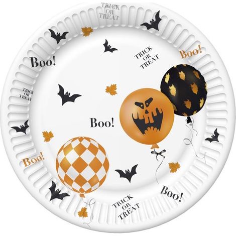 Piatti di carta e palloncini di Halloween da 18 cm, 8 pezzi.
