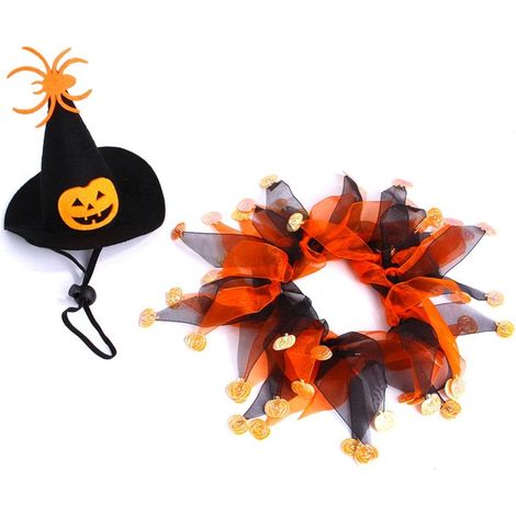 Ensemble chapeau et collier d'Halloween pour chien ou chat, motif tête d'os, déguisement amusant pour les fêtes. Décoration idéale pour un cosplay ou une fête. (1/4)