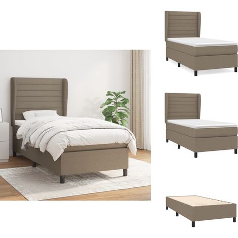 Sommier à lattes de lit avec matelas Taupe 90x190 cm Tissu - Lit Tapissier - Lit Double - Matelas À Ressorts Ensachés - Literie - Chambre À Coucher (1/5)