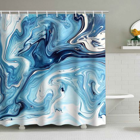 Duschvorhang mit Marmormuster (150 x 180 cm), bedruckter, wasserdichter Stoffduschvorhang, Duschvorhang aus Polyester mit geometrischem Muster, inklusive 12 Haken.