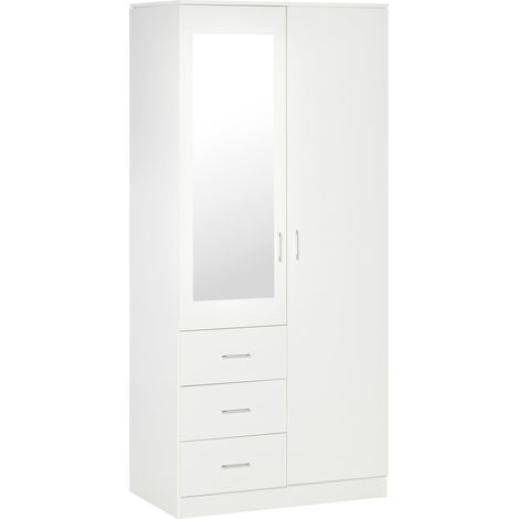 Armadio Moderno con Guardaroba 2 Ante 80x50x180 cm in Legno truciolare e Vetro Bianco (1/5)