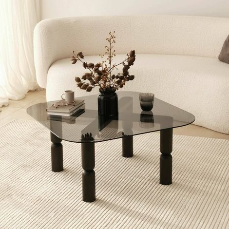Dmora - Wohnzimmertisch Dpervers, Niedriger Wohnzimmertisch, Kaffeeregal, Couchtisch für Sofa, 80x80h40 cm, Anthrazit und Rauchig (1/5)