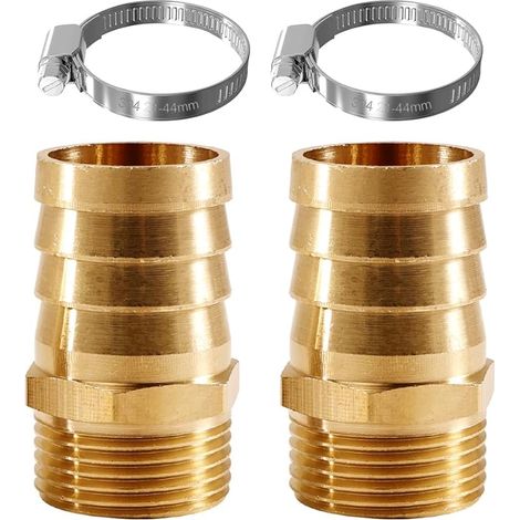 Lot de 2 douilles de tuyau en laiton de 1" x 32 mm (1 1/4"), raccord de tuyau, adaptateur avec 2 colliers de serrage