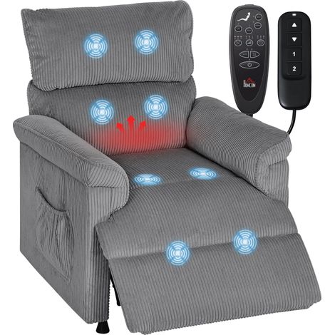 Corduroy Electric Massage Recliner - Grey (1/5)