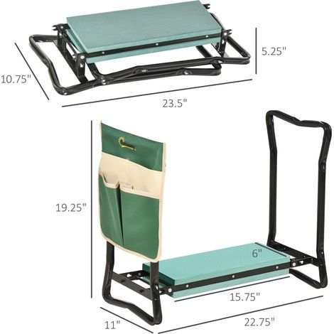 Banc de jardinage pliable à genoux avec grande pochette à outils incluse pour faciliter le travail au jardin et le rangement (1/5)