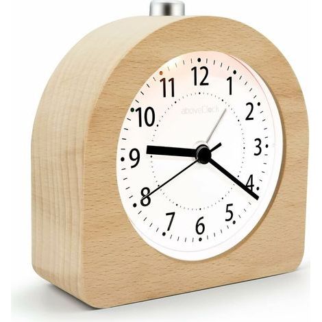 Alarm Clock Battery Operated Snooze Function Travel Wood Light Up Alarm Clock Silent Analog Alarm Clock No Ticking Needle Clock Rising Sound Alarm - Light Wood