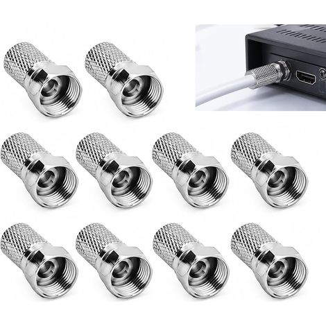 10 Pièces Connecteur F à Visser, F Connecteur RG6 à Visser pour Câble Coaxial Type Plaqué Or avec Joint Étanche Adaptateur Antenne TV Satellite Compatible Récepteur TV Câble Internet (1/5)