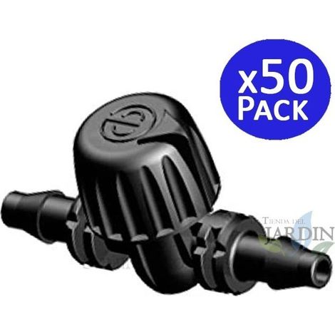 Pack 50 Llave de paso riego para microtubo 4,5 mm ideal para controlar el flujo en sistemas de riego por goteo