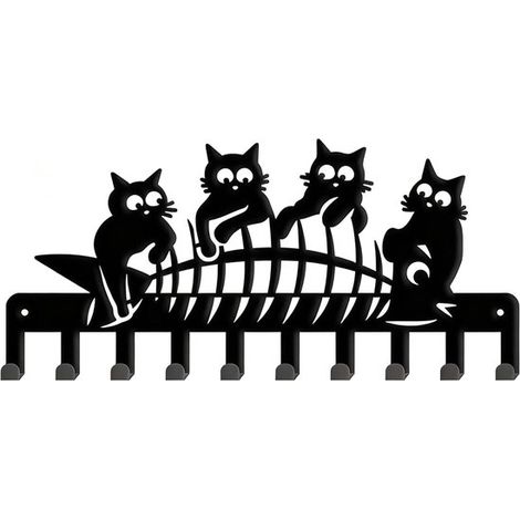 Schlüsselbrett Wand Schlüsselhalter Schwarzer Schlüsselhalter Flur Multifunktionaler Metall-Schlüsselhalter für Küche Flur Haustür Eingang Vier (1/3)