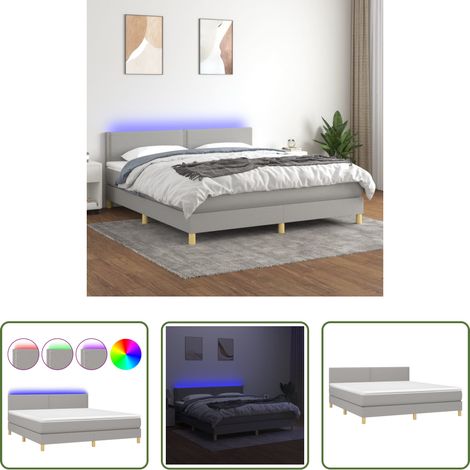 Sommier tapissier -  Sommier à lattes de lit et matelas et LED Gris clair 180x200 cm (1/5)