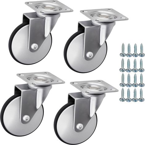 SOTECH 4 Stück Möbelrollen LINDAU Ø 75 mm silbergrau/schwarz ohne Bremse (Feststeller) inkl. Schraubenset Belastbarkeit bis 140 kg (35 kg pro Transportrolle)
