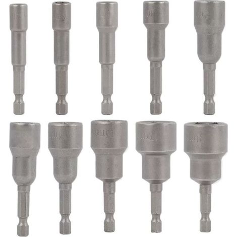10 Pcs Embout Douille Visseuse à Choc 6-19mm Set Magnétique Hexagonale Douille Jeu de Embout Aimanté Perceuse Prise Hexagonale douille Set 1/4 Pouce pour Mandrin à Changement Rapide (1/4)