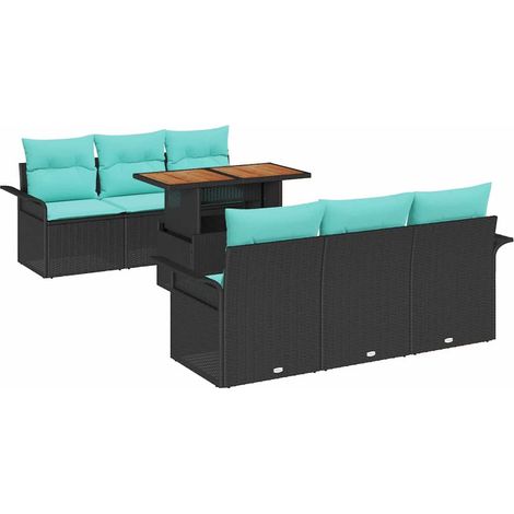 Garden Sofa Set with Storage 7 pcs Black Poly rattan vidaXL