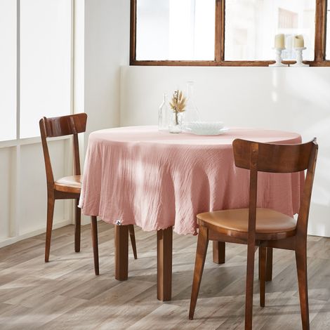Nappe de table "Gaïa" rode 180 cm "Gaze de Coton" - Gaïa Rose Pêche