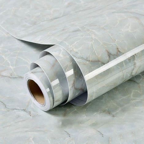 PVC de marbre Papier auto-adhésif Imperméable à l'huile Autocollant de porte de table pour meubles Cuisine 60 x 100 cm, Blanc (1/3)
