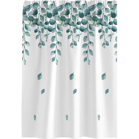 Rideau de douche, 120x200 cm, vert, motif feuilles et plantes, ourlet lesté, résistant à la moisissure, tissu polyester lavable, convient aux salles de bains et baignoires.
