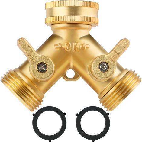 3/4" 2 Voies Distributeur en Y en Laiton, Robinet Double Sortie avec 2 Robinets, Robinet Double Machine a Laver, Répartiteur d'eau pour Connexion de 2 Appareils pour Robinet Jardin (1/5)
