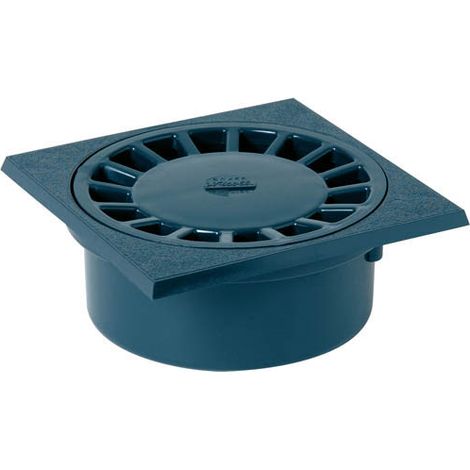 Nicoll – Siphon de cour 150x150 – Sorties 40/50/63 – Corps à sceller avec platine carrée – Résistance 1,5 tonne par roue – Encombrement réduit (1/8)