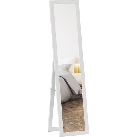 Miroir sur pied mural ou à poser rectangulaire avec cadre en bois pour salon chambre à coucher 37 x 155 cm blanc
