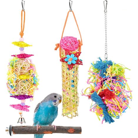 Jouet Pour Oiseaux - Jouet À Ronger Et À Fouiller En Bois Et Papier Crissant - Pour Perruches, Calopsittes, Conures, Pinsons - Lot De 4 Pièces (1/5)