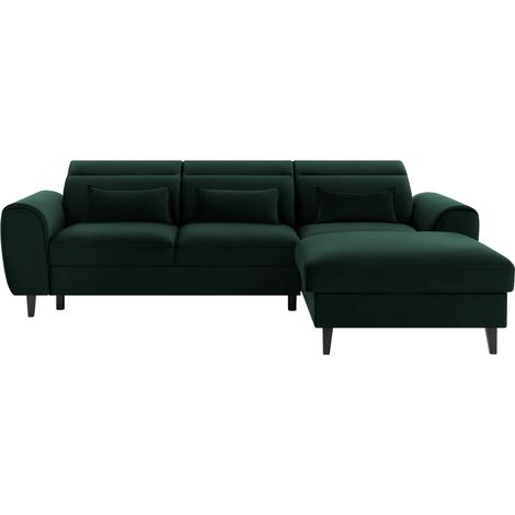 Canapé d'angle convertible vert foncé angle droit 4 places FABLE (1/5)