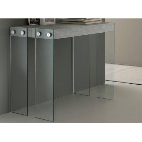 Console extensible verre trempé et bois gris ciment Zigler (1/5)