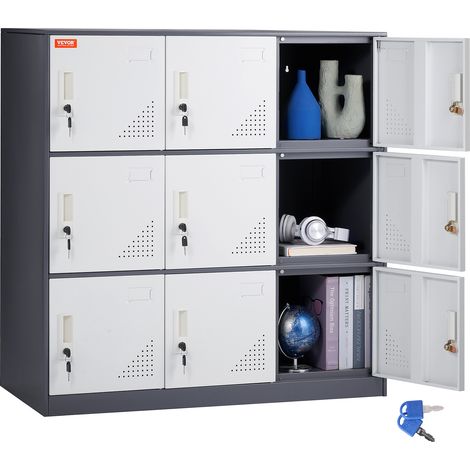 VEVOR Armario de metal para empleados, gabinete de 9 puertas con ranura para tarjetas, casilleros de acero gris para empleados con llaves, capacidad de carga de 66 libras para oficina, hogar, escuela