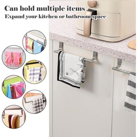 Porte-Serviettes - Acier Inoxydable - Suspension Sans Perçage Sur Porte - Cuisine Salle De Bain - 23,5 x 5 cm - Lot De 2 (1/5)
