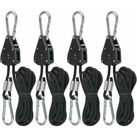 4 cordons à cliquet avec crochets pour lampes ou plantes, cordons à crochets réglables de 240 cm de long (2 paires) (1/5)