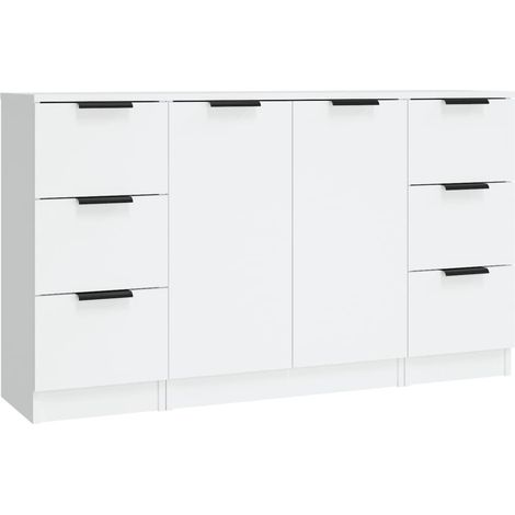 Aparador buffet cómoda gabinete unidad de almacenamiento organizador cocina salón sala de estar 3 piezas madera contrachapada blanco 020036996