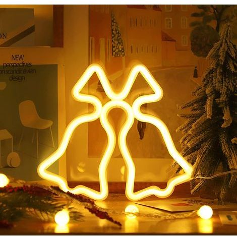 Néon LED décoratif Noël acrylique, éclairage mural fête intérieur USB lumière chaude cloche (1/5)