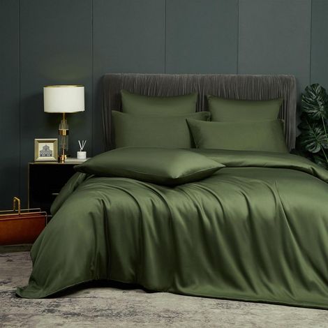 Bettwäsche Set 220x240cm Dunkelgrün Bambus-Polyester Atmungsaktiv OEKO-TEX