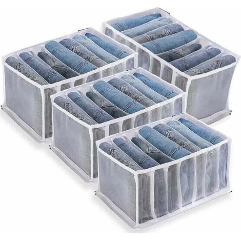 Aufbewahrungsbox für Jeans, 4-teiliger Kleiderschrank-Organizer, Aufbewahrungsboxen für Jeansstoff, Schubladeneinteiler aus Netzgewebe für Kleidung, für Hosen, Jeans, Pullover, T-Shirts, Stoffhosen, H (1/4)