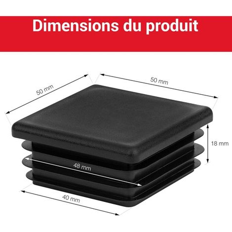 Bouchon à lamelles 50 x 50 mm – Couvercle de tube noir pour tube carré de 50 x 50 mm – Bouchon de tube carré en plastique robuste – Capuchons de poteaux comme capuchon de recouvrement (1/4)