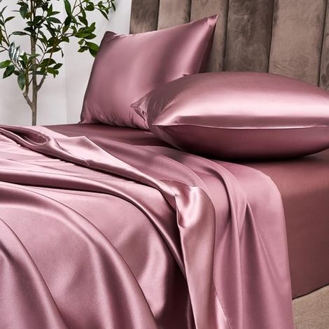 Drap-housse satin 120x200 cm Rose Soie Satinée Drap-housse matelas 30 cm (1/3)