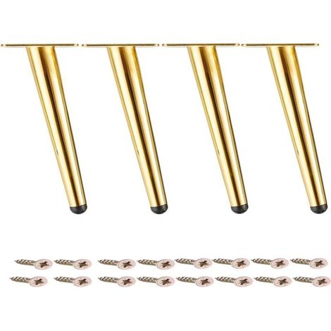 Pieds de table en métal, pieds de canapé inclinés, pour régler la hauteur de la table, doré, lot de 4, 10 cm (1/4)