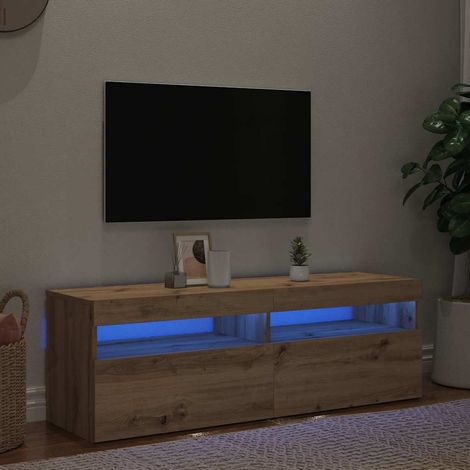 vidaXL Mueble de TV luces LED madera roble artisan 120x35x40 cm (1/5)