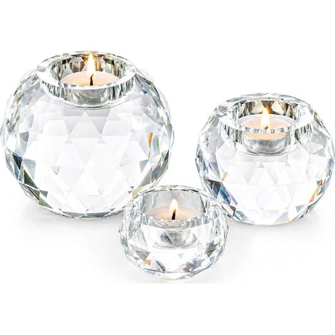 Bougeoir Boule de Cristal Lot de 3, Supports pour Bougies Chauffe-Plat en Verre Transparent Chandelier pour Décoration de Chambre de Table à Dîner Mariage Cadeau Fête Méditation (1/5)