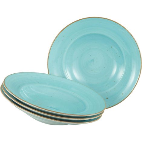Série Vintage Nature Aqua, service de vaisselle 4 pièces, assiette à pâtes en porcelaine, compatible lave-vaisselle et micro-ondes, fabriqué en Europe. (1/5)
