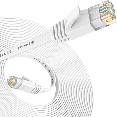 Câble Ethernet 2m, Cat 6 Cable de Réseau, RJ45 Câble Lan Plat Haut Débit (1/5)