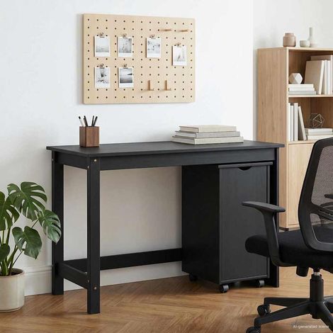 Set di Scrivania e Armadietto 2 pz Nero Legno Massello di Pino vidaXL (1/5)