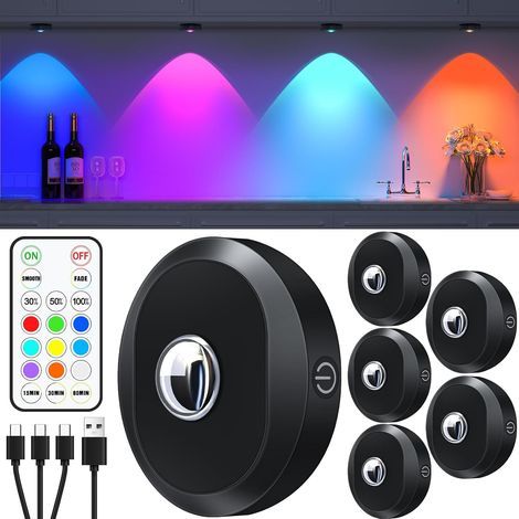 wiederaufladbare, kabellose RGB-LED-Strahler, dimmbar, mit Fernbedienung und Timer, für Schränke und Garderoben (1/5)