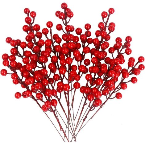Lot de 20 branches de baies de houx rouges, baies artificielles de Noël, fausses baies réalistes pour décoration de sapin et couronnes de Noël, 22 cm (1/5)