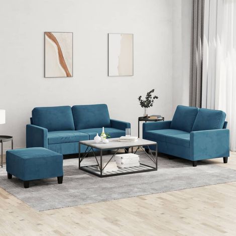3-tlg. Sofagarnitur mit Kissen Blau Samt vidaXL (1/5)