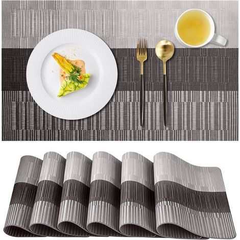 Set di 6 tovagliette 30 x 45 cm, antiscivolo, impermeabili e oleorepellenti, realizzate in PVC resistente al calore per cucine, tappetini termoisolanti per ristoranti (1/5)
