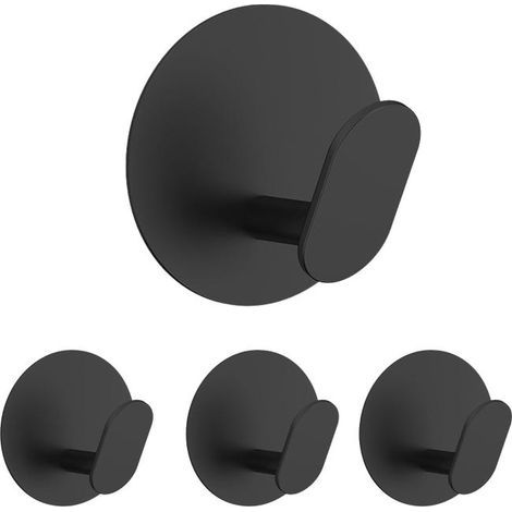 Wandhaken, Garderobenständer und Türhaken, geeignet für Badezimmer und Schlafzimmer, runder Sockel, 4er-Set (schwarz).