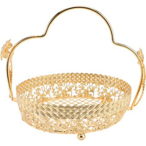 Serviertablett aus Metall mit Griff im europäischen Vintage-Stil, ideal als Anrichtekorb für Obst, Snacks, Kekse und Nüsse. (1/5)