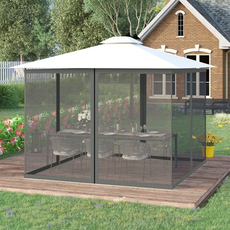 Moskitonetze für Gartenpavillon, Festzelt, Gartenlaube 3 x 4 m - Set mit 4 Moskitonetzen mit Reißverschluss + Befestigungshaken